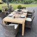Garten Holztisch mit 6 Kunststoff Flechtstühlen - Bild 1